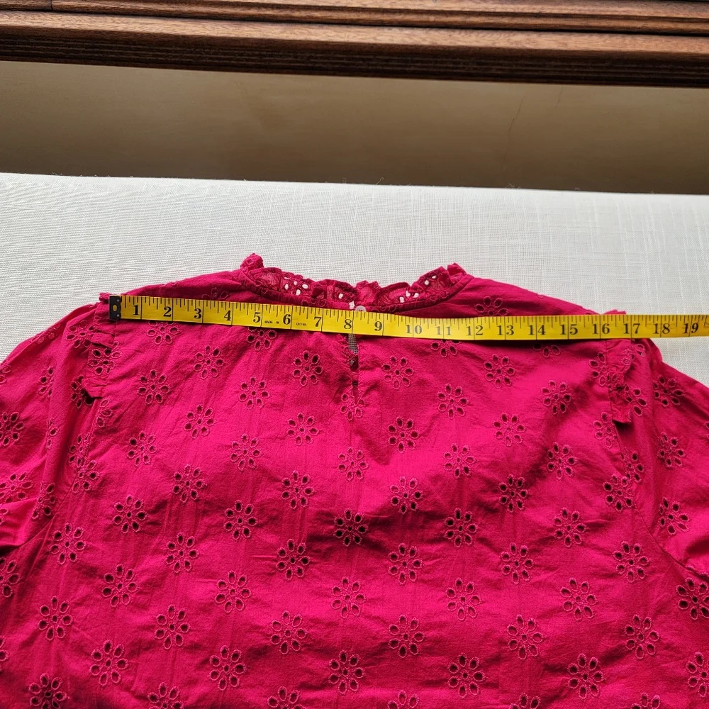 New! J.Crew sz Large L Ruffleneck Eyelet-Yoke Top in Berry Red NWT